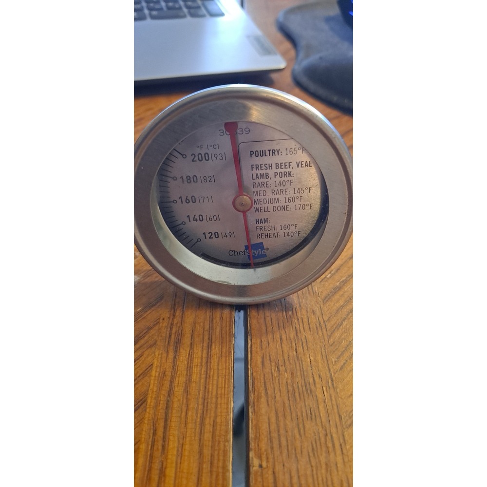 Vintage‎ Chef Style Roast Meat Thermometer Round Face 5" Probe